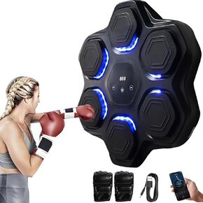 Lighted Bluetooth Music Boxing Machine with Boxing Gloves, Wall Mounted Black Smart Interactive Punching Trainer for Adults and Kids, Electronic Boxing Target for Home and Gym