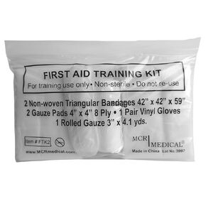 First Aid Training Kit w/Roller Gauze, Gauze Pads, Triangular Bandages, and Gloves,10-Pack MCR Medical