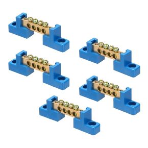 MECCANIXITY 5 Pcs Ground Bus Bar Terminal Grounding Bar Brass 4 Positions Grounding Bars Block for Electric Box, Blue