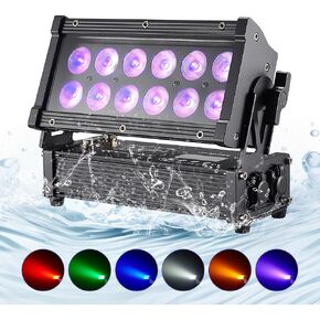 Waterproof DJ Stage Uplights Led Wash Par Light 12x18W RGBWA+UV 6-in-1, Sound Activated & DMX Control DJ Stage Uplighting for Wedding Hotel Church Party Dance Outdoor
