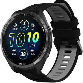kwmobile Strap Compatible with Garmin Forerunner 965/955 / 945/745 Strap - Replacement Silicone Watch Band - Black/Grey