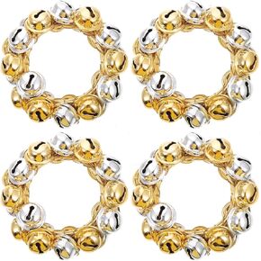 BESTonZON 4pcs Christmas Bells Napkin Rings Set, Gold and Silver Bell Napkin Holder Jingle Bells Napkin Rings with Gold Silver Bell Xmas Table Decoration for Christmas Holiday Table Decor Wedding Part