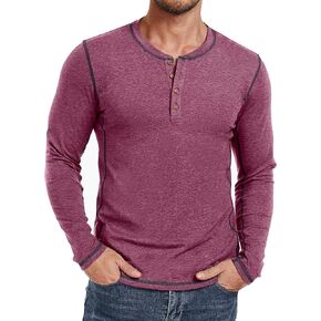 PEGENO Mens Fashion Henley Long Sleeve T-Shirt Casual Shirt Contrast Stitching Tees Tops