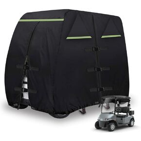 Golf Cart Cover 420D Outdoor 360° Windproof Design Compatible with EZGO Golf Cart 2/4 Passengers with 3 Zipper Doors Windproof Sunproof All-Weather Full Cover,Black