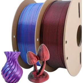 3D Printer Filament Bundle 1.75mm Pla,Shiny Dual Color PLA Filament Pack Bundle,Color Change PLA 3D Printing Filament for 3D Printer,2KG(2x1KG) Combo Pack:Rosered&SkyBule+Black&Red