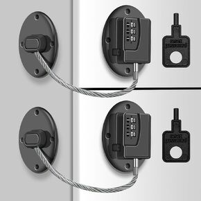 Refrigerator Door Lock keyless, Proof Fridge Lock Combination File Drawer Lock, Safety Cabinet Locks, Strong Non-Marking Adhesive Cupboard Lock for Pantry Freezer and More (2PCS-Black)