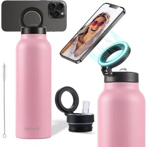 iontech Water Bottle Compatible with Magsafe iPhone Holder, 32oz Insulated Stainless Steel Flask with Magnetic Phone Tripod Mount Stand For Gym Sports Travel Car Cup, Hot 12H Cold 24H (Blue)