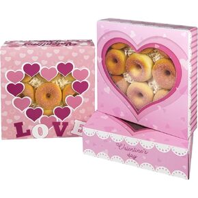 qiqee Valentine Auto-pop up Cookie Boxes with Window 30packs 9x9x2.5 Inch Bakery Box Pastry Box for Valentine''s Day