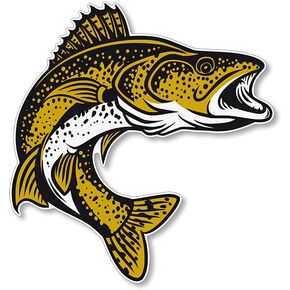 Walleye Jumping Shaped Sticker (Vinyl Decal Fishing Fish Fisher for Cars, Laptop, Back Windows, and RVs (4 x 4 inch)