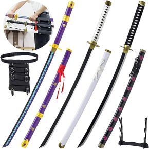 3-PC 41'' Anime Cosplay Enma Zoro Sword Yama Cosplay Long Shusui Swords Authentic Samurai Katana Sword for Anime and Cosplay Enthusiasts