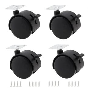 2 Inch Caster Wheels Replacement Furniture Casters with Brake Set of 4, Nylon Plate Caster Swivel Wheels Small Casters for Rolling Carts, Chair, Cabinet, Table, with 16 Stainless Steel Screws