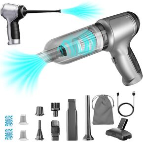 4-in-1 Car Vacuum Cleaner: 12000PA Powerful Suction, Rechargeable Handheld Mini Vacuum with Brushless Motor for Car, Home, Office, and More, with 2 Pack Cleaning Gel