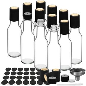 WERTIOO 12 PCS 5 OZ Hot Sauce Bottles, Glass Bottle Clear Mini Liquor Bottles Small Wine Bottles with Airtight Plastic Screw Cap Shrink Capsule