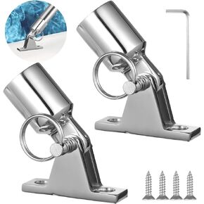 2 Pcs Bimini Top Hardware, Including Deck Hinge and Eye End Caps, 316 Stainless Steel Boat Hardware with Quick Release Pins, Bimini Top Fittings, Fit 7/8'' OD Round Tubing for Canopy