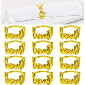 12 Pcs Thanksgiving Napkin Rings, Round Napkin Holder for Autumn Napkin Holder for Autumn, Harvest Festival, Banquet, Fall Serviette Buckles for Table Setting(Gold)