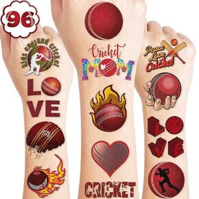 101 PCS Cricket Ball Sports Temporary Tattoos Themed Birthday Party Decorations Favors Supplies Décor Funny Baseball Sport Ball Picks Tattoo Stickers Gifts For Game Boys Girls Classroom School Prizes