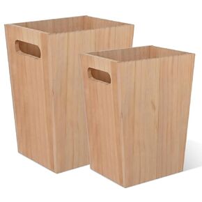 2 Pack 1.5/2.5 Gallons Wood Trash Can Set Rustic Style Wastebasket with Handles Farmhouse Rectangular Garbage Can Waste Basket Small Trash Bin for Bedroom, Bathroom, Kitchen, Office-Wood