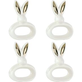 Easter Bunny Ears Napkin Rings Set of 4- Gold Rabbit Ears Napkin Ring Holder Porcelain Bunny Rabbit Napkin Ring for Easter Dinner Decoration Spring Wedding Party Table Settings Decor