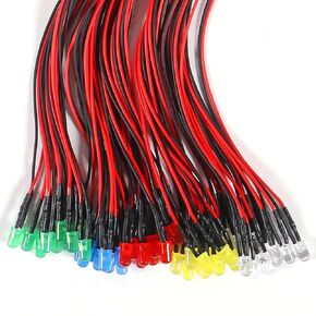 100PCS 12V LED Lights Emitting Diodes 5mm Pre Wired Kit Mini Single LED Bulb Lamps RGB White Red Yellow Green Blue