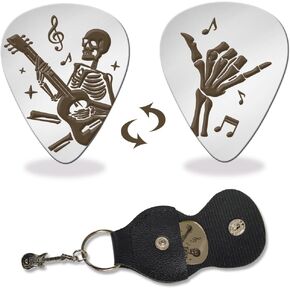 arricraft 1 Pc Stainless Steel Guitar Pick, Playing Rock Skeleton and Gesture Pick Plectrums Gothtic Bass Pick Musicial Gifts for Musician Guitar Player Guitarist Him Men Halloween