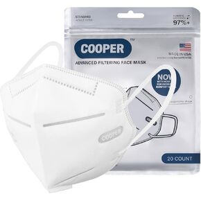 Cooper KN95 Face Masks, 20PCS Breathable Comfortable KN95 Mask, 5-Ply Disposable Face Mask Filter Efficiency≥95%, White