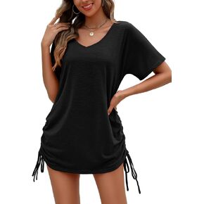 AI'MAGE Swimsuit Coverup for Women Short Sleeve Bathing Suit Cover Up T-Shirt Casual Beach Dress Drawstring Swim Cover Up