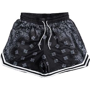 DIOTSR Mens Graphic Athletic Shorts Boho Paisley Shorts Basketball Running Bandana Shorts Streetwear Drawstring Waist (03 Paisley Black,Small)