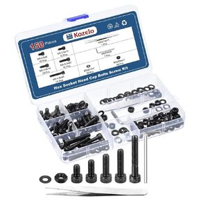 150pcs M5 Socket Head Cap Screws Bolts Nuts Assortment Kit - [M5x8/12/16/20/30mm] Alloy Steel Fully Threaded Black Oxide 12.9 Internal Hex Screw for 3D Printer Use, with Wrench