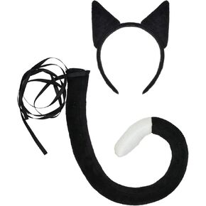 Merroyal Cat Ears Headband and Tail Set for Cosplay, Book Day Dress Up, Halloween Party, Blue