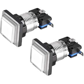 uxcell Game Push Button 34x34 Square 12V LED Illuminated Push Button Switch with Micro switch for Arcade Video White 2pcs