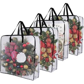 VENO 5 Pack Spring Wreath Storage Bag, Summer, Christmas Decoration Garland Container, 30 Inch Clear Door Wreath Organizers, Moving Boxes, Packing Supplies for College (Square - 5 Pack)