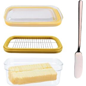 Butter Dish Slicer Cutter with Lid and Fork Butter Holder Container Sealed Box with 304 Stainless Steel Cutting net