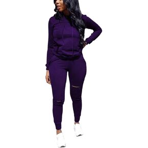 Nimsruc Women's Two Piece Outfits Casual Long Sleeve Sweatsuit Tracksuit Pant Sets Purple M