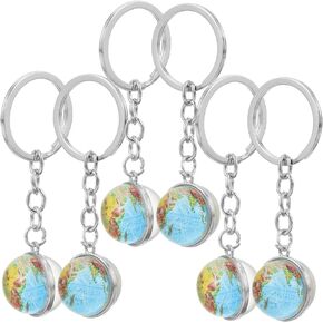 Supvox 6pcs Globe Keychain World Globe قلادة زخرفية سلسلة مفاتيح الفضاء تفضل كرة مفتاح الكرة