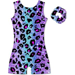 UNICOMIDEA Gymnastics Leotard for Girl 3-10Y Sparkly Cross Back Kid Biketard with Scrunchie