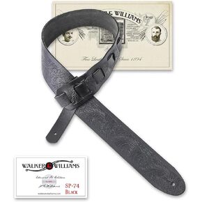 Walker & Williams SP-74 حزام جيتار من الجلد الإيطالي السميك الناعم الأسود الناعم أدوات البلوط الحية