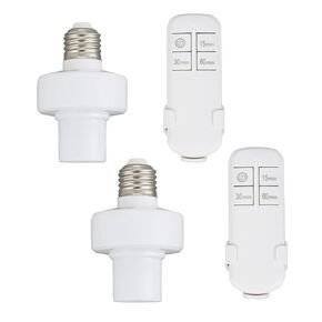 Remote Control Light Socket,Wireless Light Switch Kit with Timer,E26 E27 Bulb Lamp Holder with Remote Control,No Wiring Wall Mounted Controller Switch for Attic,Garage,Stairwell(2 Pack)