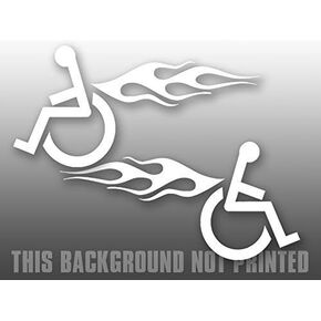 Set of 2: Left and Right Facing Wheelchair with Flames Sticker Decal ICS (Handicapped Logo Funny) Size: 3 x 6 inch x 2 Sticker