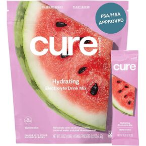 Cure Hydration | Plant-Based Electrolyte Drink Mix | No Added Sugar | FSA & HSA | Dehydration Relief Powder Made with Coconut Water | Non-GMO | Vegan | Pouch of 14 Packets - Waternelon