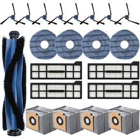 21 Pack Accessories for Eufy X10 Pro Omni Robot Vacuum, Replacement Parts Kit Include 1 Rubber Roller, 4 Vacuum Bags, 4 Hepa Filters, 4 Mop Pads, 8 Side Brushes
