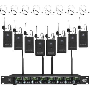 Wireless Microphone System, 8 Channel 8 Bodypack Lapel Mics, UHF 300ft Range, Fixed Frequency, Dynamic Microphones for Singing, Karaoke, Wedding, Party, Meeting, School