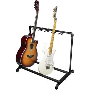 Guitar Stand 5 Holders Foldable Guitar Stand Rack Multi Guitar Stand Display Rack with No-Slip Rubber Padding Guitar Storage Rack for Home Band Stage Bass Acoustic Electric Studio Use
