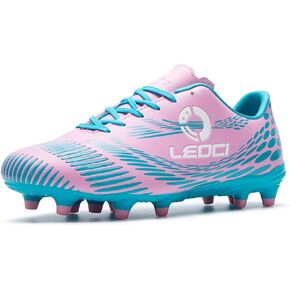 Men's Women's Firm Ground Soccer Cleats Outdoor/Indoor Boys Girls Professional Futsal Football Training Sneakers (6 Boys/Girls/Women, Pink)