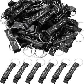 Dandat 100 Pcs Bottle Opener Keychain Bulk Thank You Wedding Favors for Guests Aluminum Wine Beer Opener Engraved Wedding Guest Gifts for Birthday Party Graduation Souvenirs(Black)