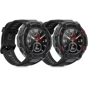 kwmobile Cases for Huami Amazfit T-Rex/T-Rex Pro - Set of 2 Silicone Covers (Fitness Tracker Not Included) - Black/Black/Red
