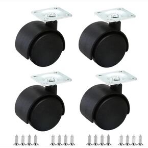 4 Pack Furniture Plastic Casters, Black Nylon Furniture Casters Wheels Replacement, Small Twin Wheel Swivel Plate Casters with 16 Screw for Carts, Furniture, Kitchen, Cabinet, Table (1.5 inch)