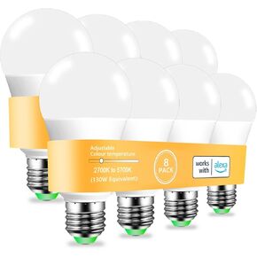MELPO Alexa Light Bulb 130W Equivalent, Smart Light Bulbs Warm White to Daylight Tunable, A19 E26 Bluetooth LED Bulbs for Bedroom Kitchen Living Room Office（8 Pack） (8)