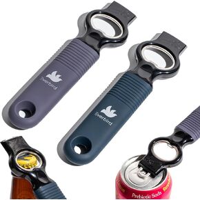 2 pack: 2-1 Soda Can Opener and Beer Bottle Opener-Magnetic Pop Tab Tool with Non-Slip Silicone Handle Opens Drinks of all types,Protects Nails, Must Have for Arthritic Hands, Bartender Tools (Blue)
