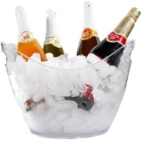 Large Ice Bucket for Parties, 8L Drink Bin, Clear Champagne Bucket, Mimosa Bar Supplies, Wine Bucket Chiller for Parties, Party Beverage Tub, Holds 2-4 Standard Sized Wine or Champagne bottles on ice.