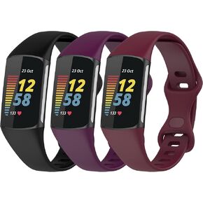 3 Pack Slim fit Bands Compatible with Fitbit Charge 6/Charge 5 Smartwatch Bracelet Soft Silicone Replacement Sport Wristband Straps for Women Men